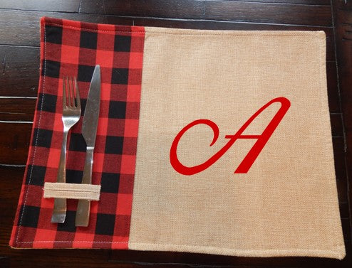 Custom Placemat | Table Setting | Customize | Embroidery | Add your Design | Decoration | Plaid | Red | Black | Party Favor | Gift