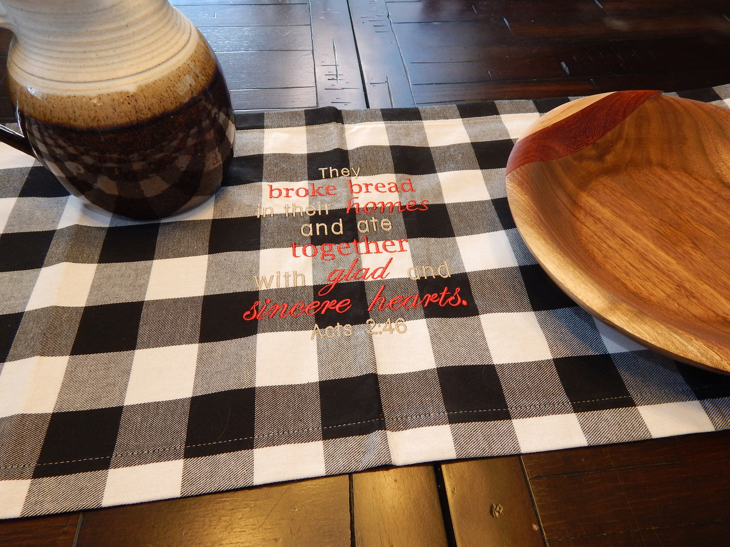 Acts 2 46 | Bible Saying Table Runner | Buffalo Plaid | Christian Table | Table Decoration | Plaid Table Runner | House Warming | Embroidery