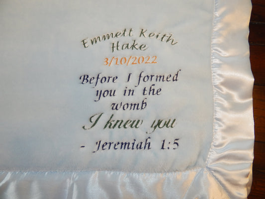 Custom Religious Baby Blanket | Baptism Baby Gift | Baptism Personalization | Baby Name | Baptism Date | Godchild | Jeremiah 1:5
