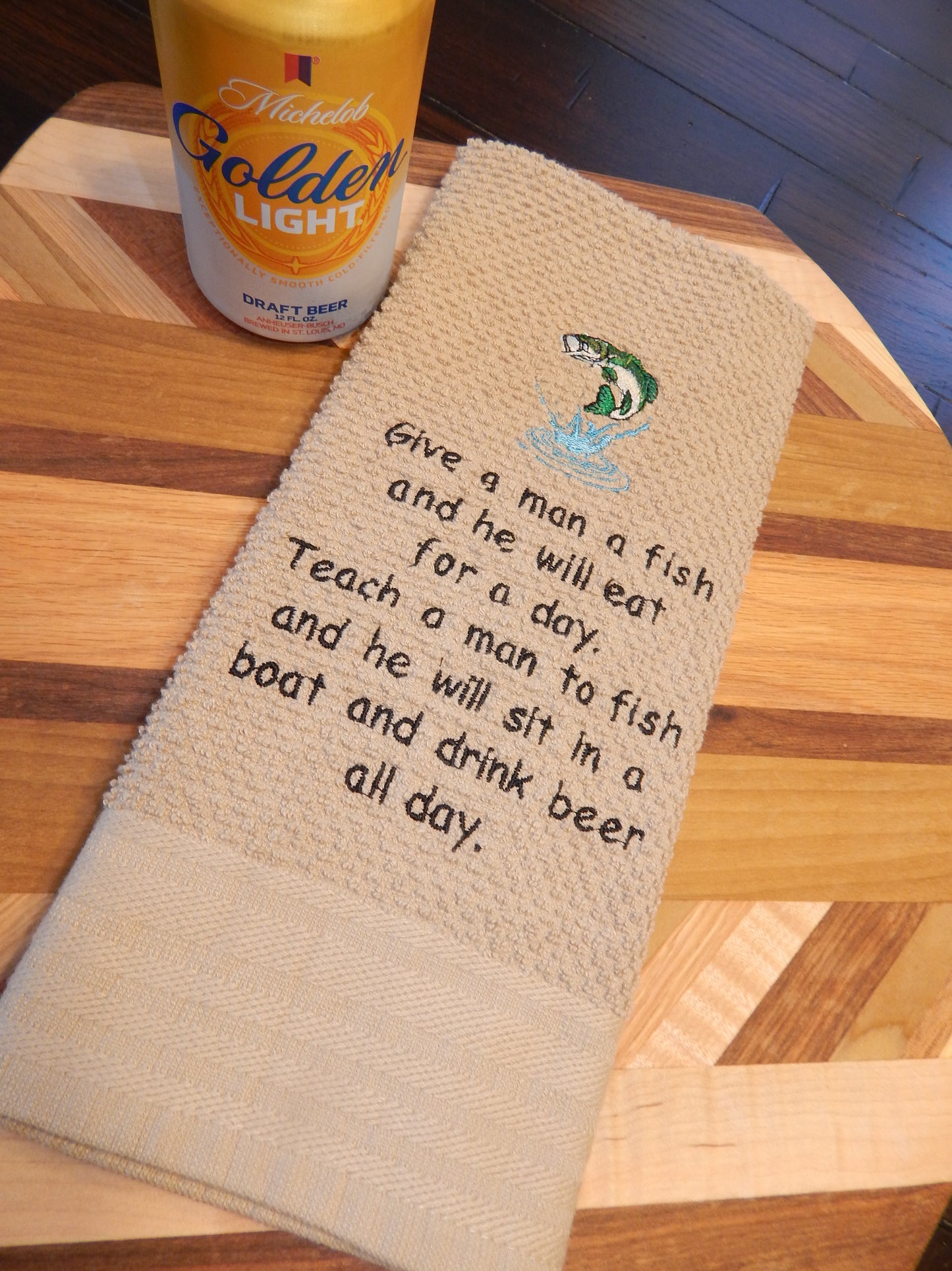 Fishing Towel | Beer Drinking | Teach a man to fish | Fish and Drink Beer | Funny Towel | Funny Fishing Gift | Gift for him | Dad | Husband
