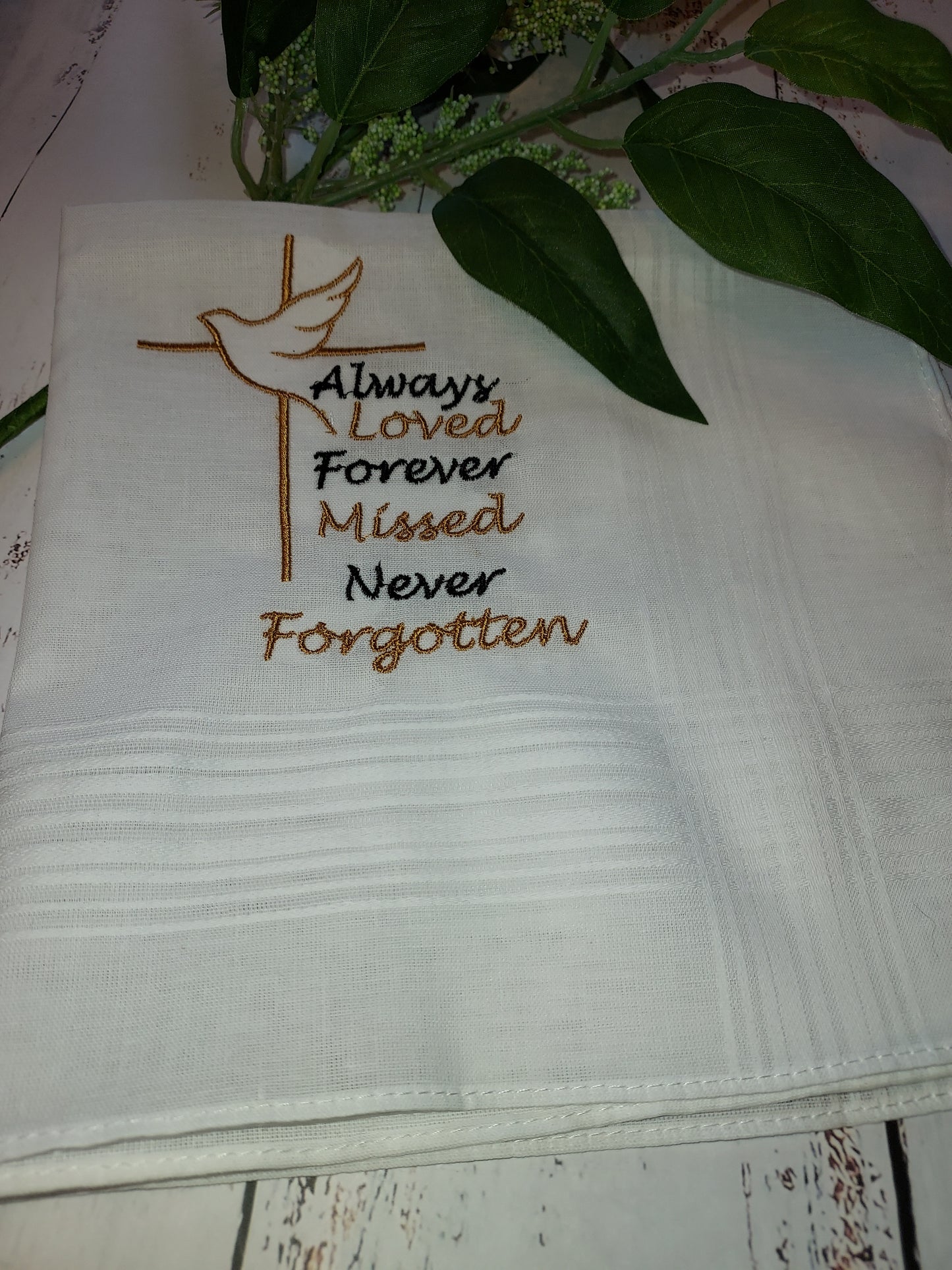 Memorial Handkerchief for Comfort | Remembrance | White Hankey | Customizable Grief Embroidery | 17 x 17 inch Hankey | Funeral | Wake | Gift