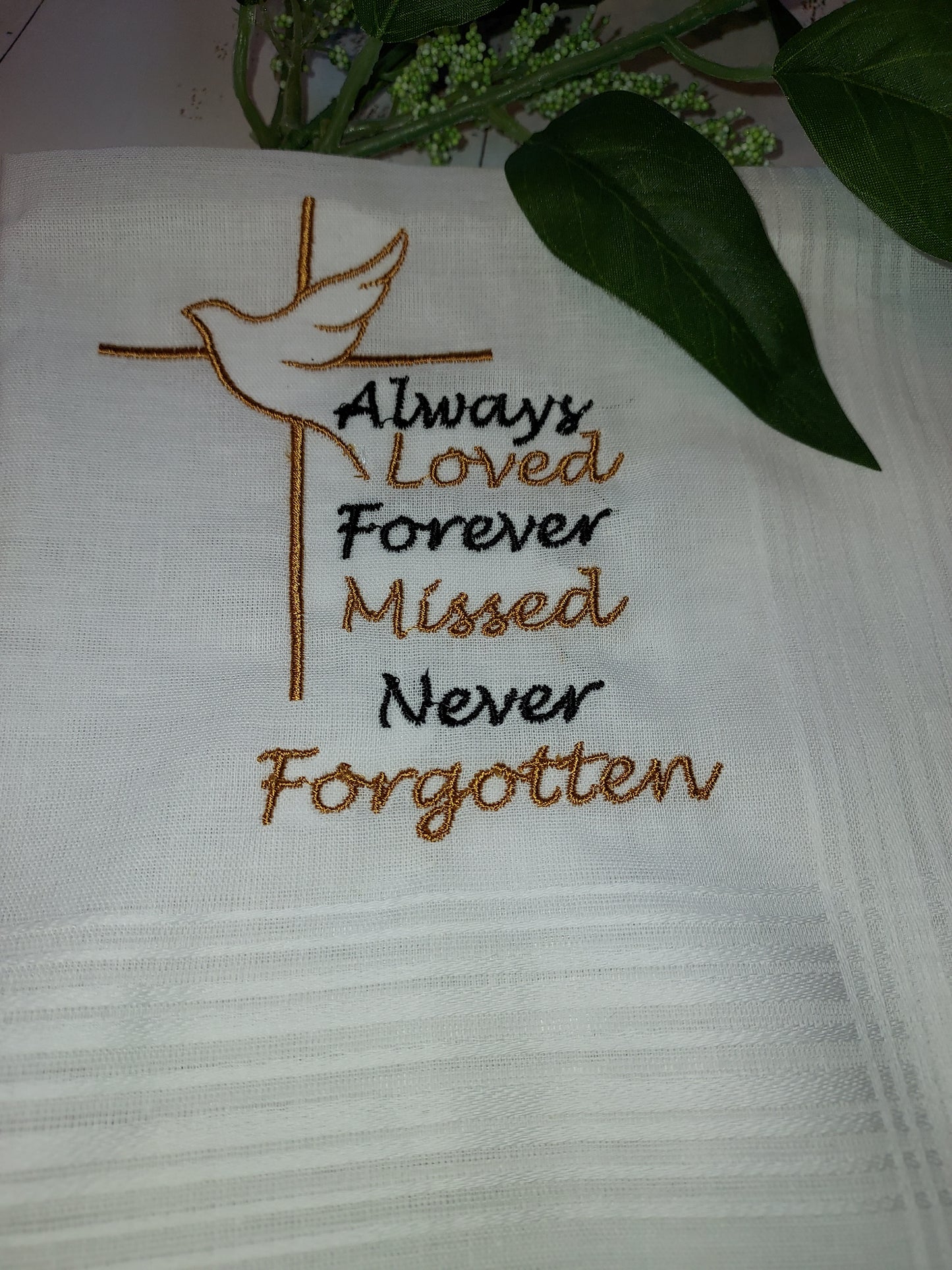 Memorial Handkerchief for Comfort | Remembrance | White Hankey | Customizable Grief Embroidery | 17 x 17 inch Hankey | Funeral | Wake | Gift