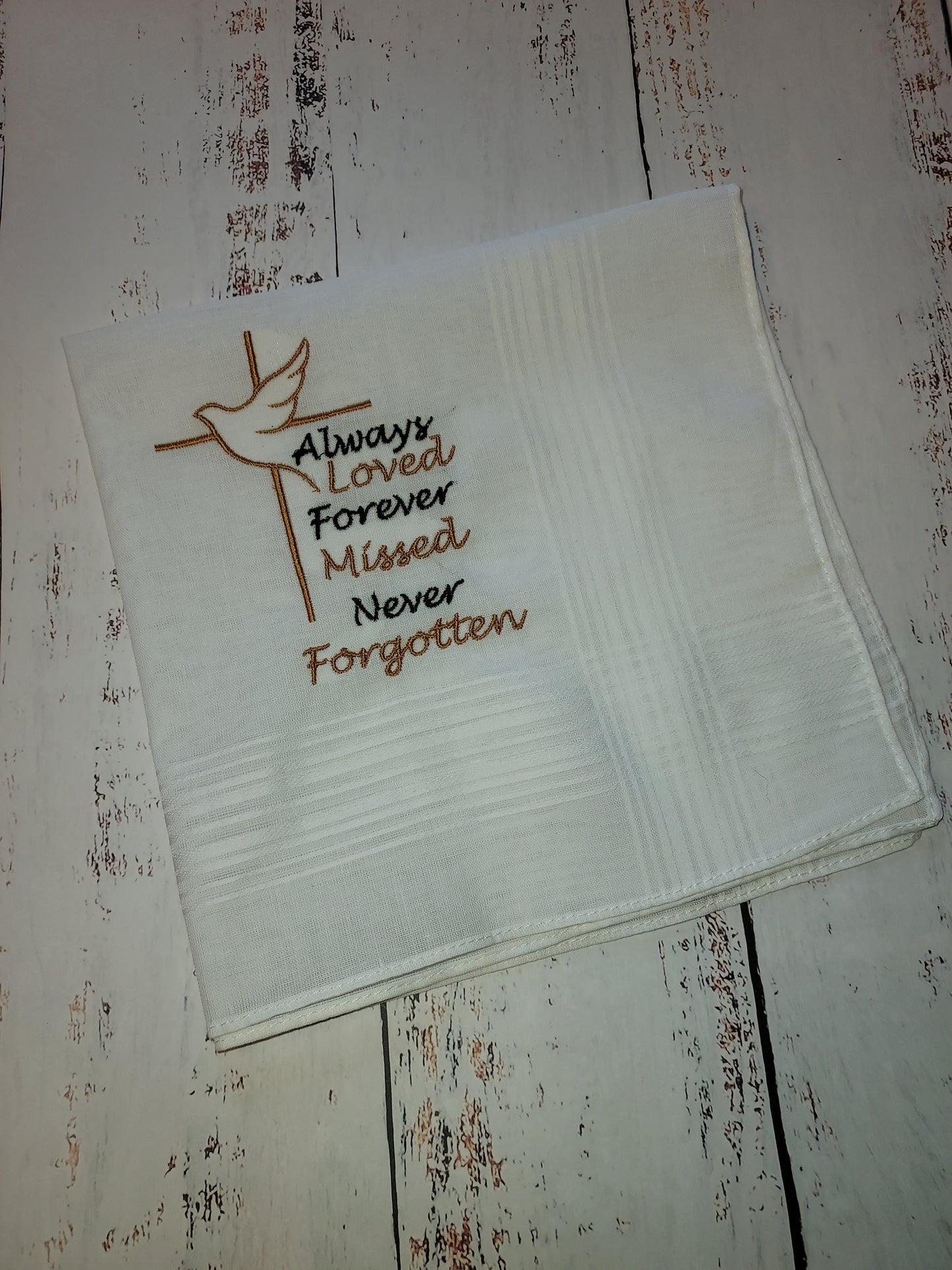 Memorial Handkerchief for Comfort | Remembrance | White Hankey | Customizable Grief Embroidery | 17 x 17 inch Hankey | Funeral | Wake | Gift