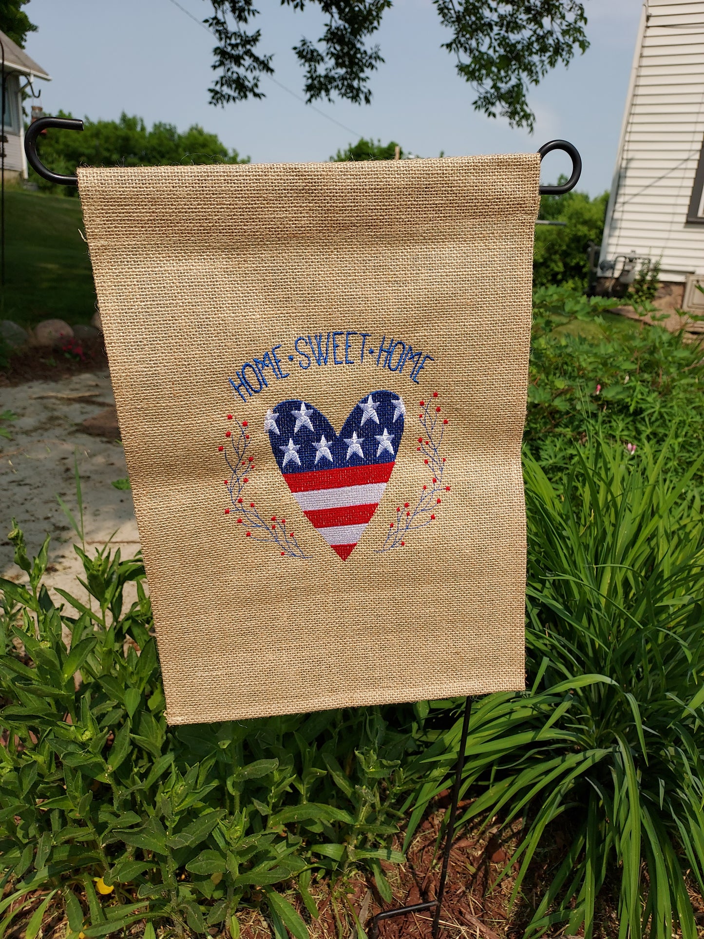 4th of July | Outdoor Decoration | Garden Flag | Patriotic Garden Flag | Customizable | Add your name | Red White and Blue | Home Sweet Home