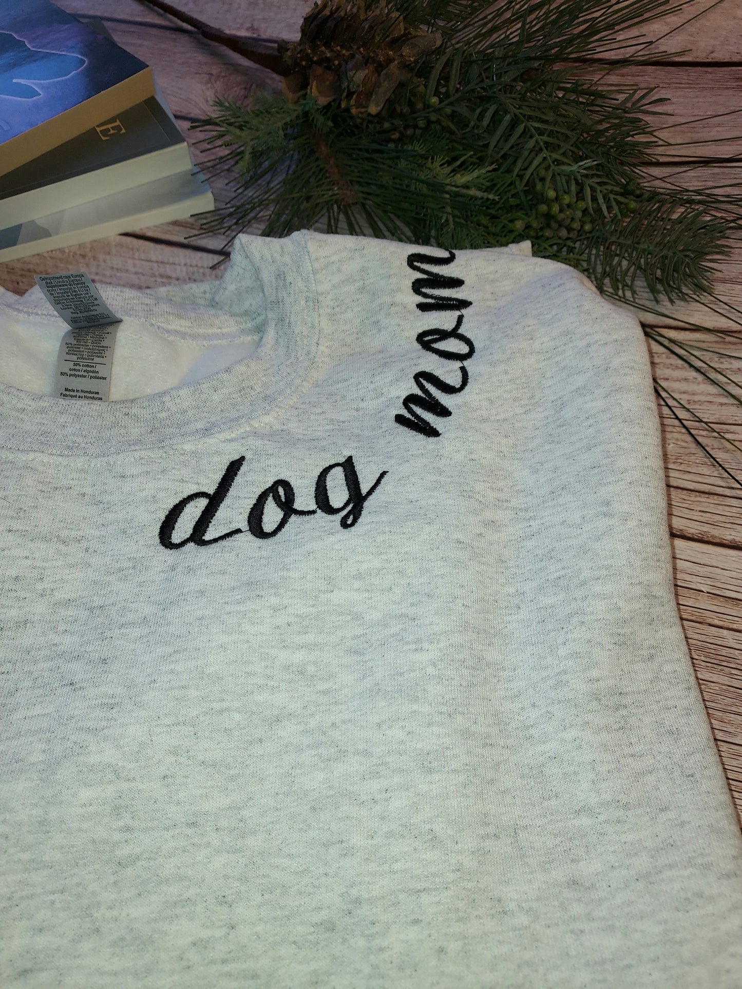 Dog Mom | Crewneck Sweatshirt | Dog lover | Pet | Custom Sweatshirt | Love | Gift | Embroidery | Puppy | Name | Paw | Sleeve Embroider |