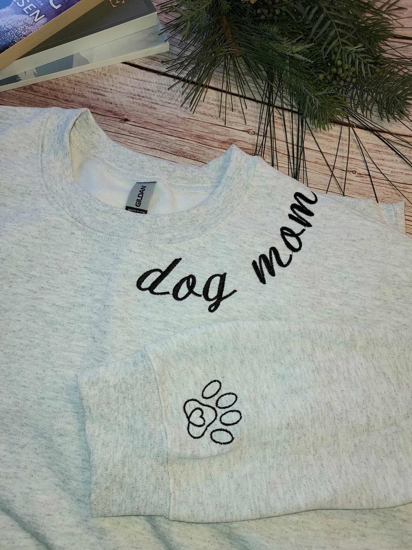 Dog Mom | Crewneck Sweatshirt | Dog lover | Pet | Custom Sweatshirt | Love | Gift | Embroidery | Puppy | Name | Paw | Sleeve Embroider |