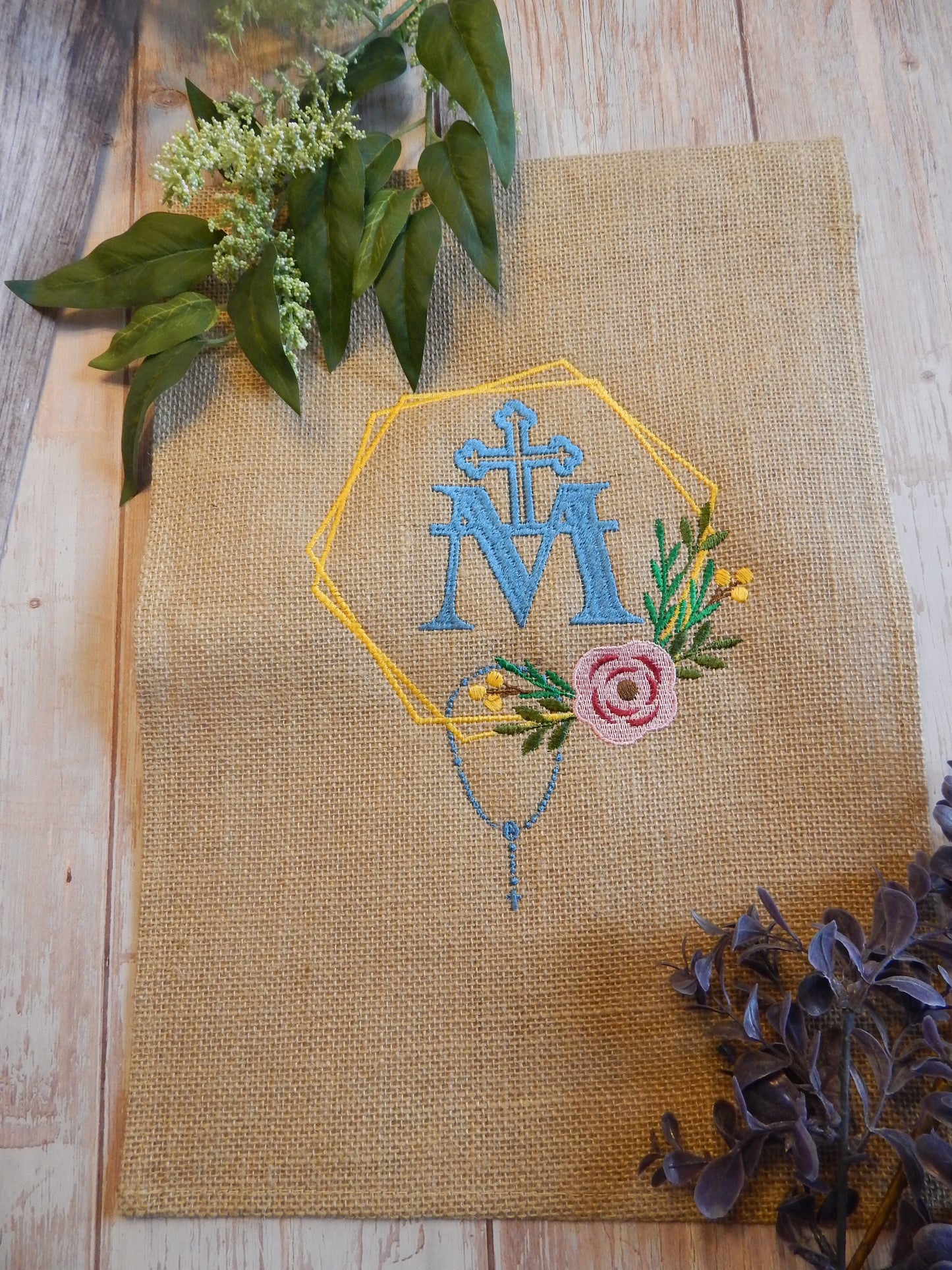 Marian Garden Flag | Mary Garden | Cross | Decoration | Catholic | Christian | May Garden | Spring | Summer | Flower | Cross | Embroidery