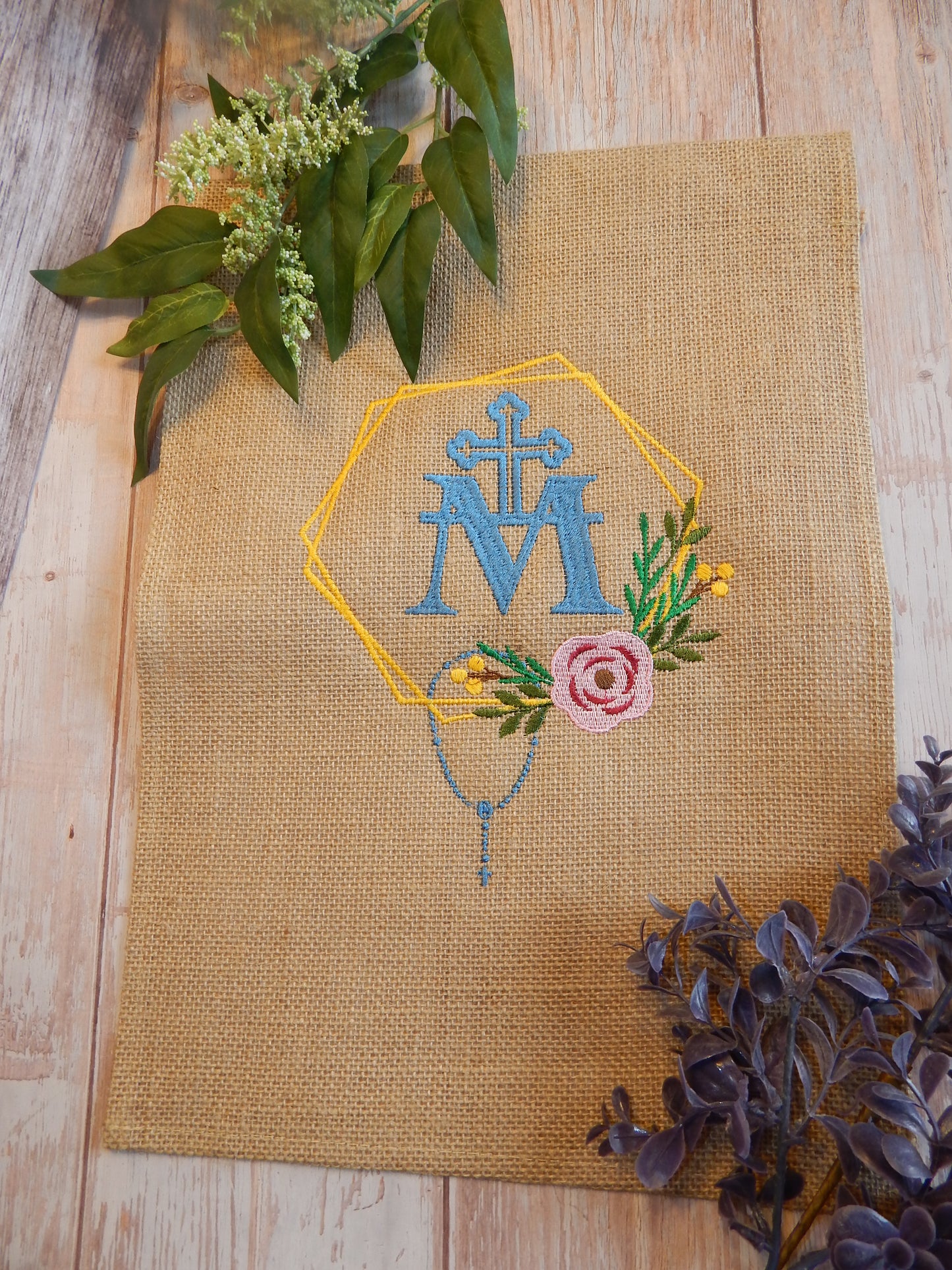 Marian Garden Flag | Mary Garden | Cross | Decoration | Catholic | Christian | May Garden | Spring | Summer | Flower | Cross | Embroidery