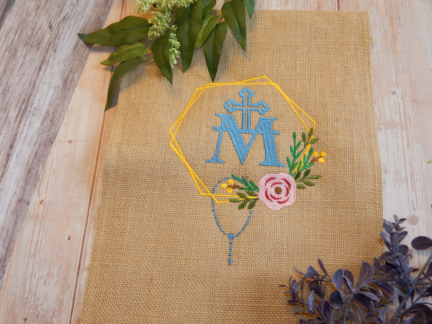 Marian Garden Flag | Mary Garden | Cross | Decoration | Catholic | Christian | May Garden | Spring | Summer | Flower | Cross | Embroidery