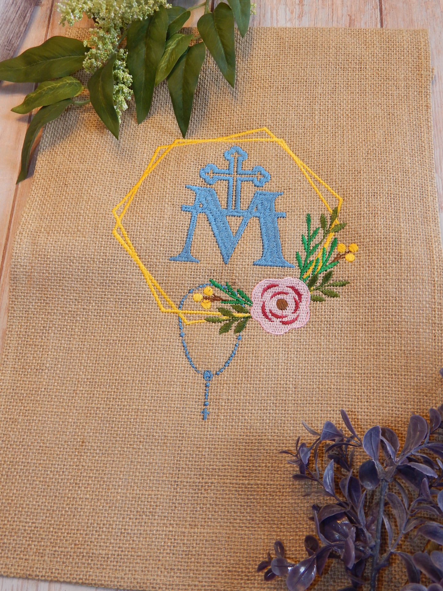 Marian Garden Flag | Mary Garden | Cross | Decoration | Catholic | Christian | May Garden | Spring | Summer | Flower | Cross | Embroidery