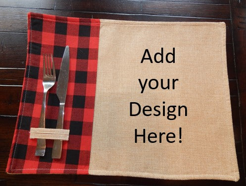 Custom Placemat | Table Setting | Customize | Embroidery | Add your Design | Decoration | Plaid | Red | Black | Party Favor | Gift