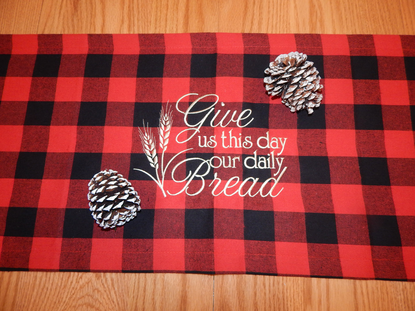 Give us this day | daily bread | The Lords Prayer | Table Runner | Buffalo Plaid | Christian Gift| Table Decor | House Warming | Our Father