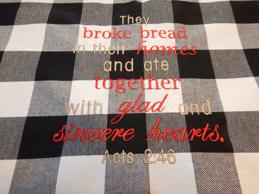 Acts 2 46 | Bible Saying Table Runner | Buffalo Plaid | Christian Table | Table Decoration | Plaid Table Runner | House Warming | Embroidery