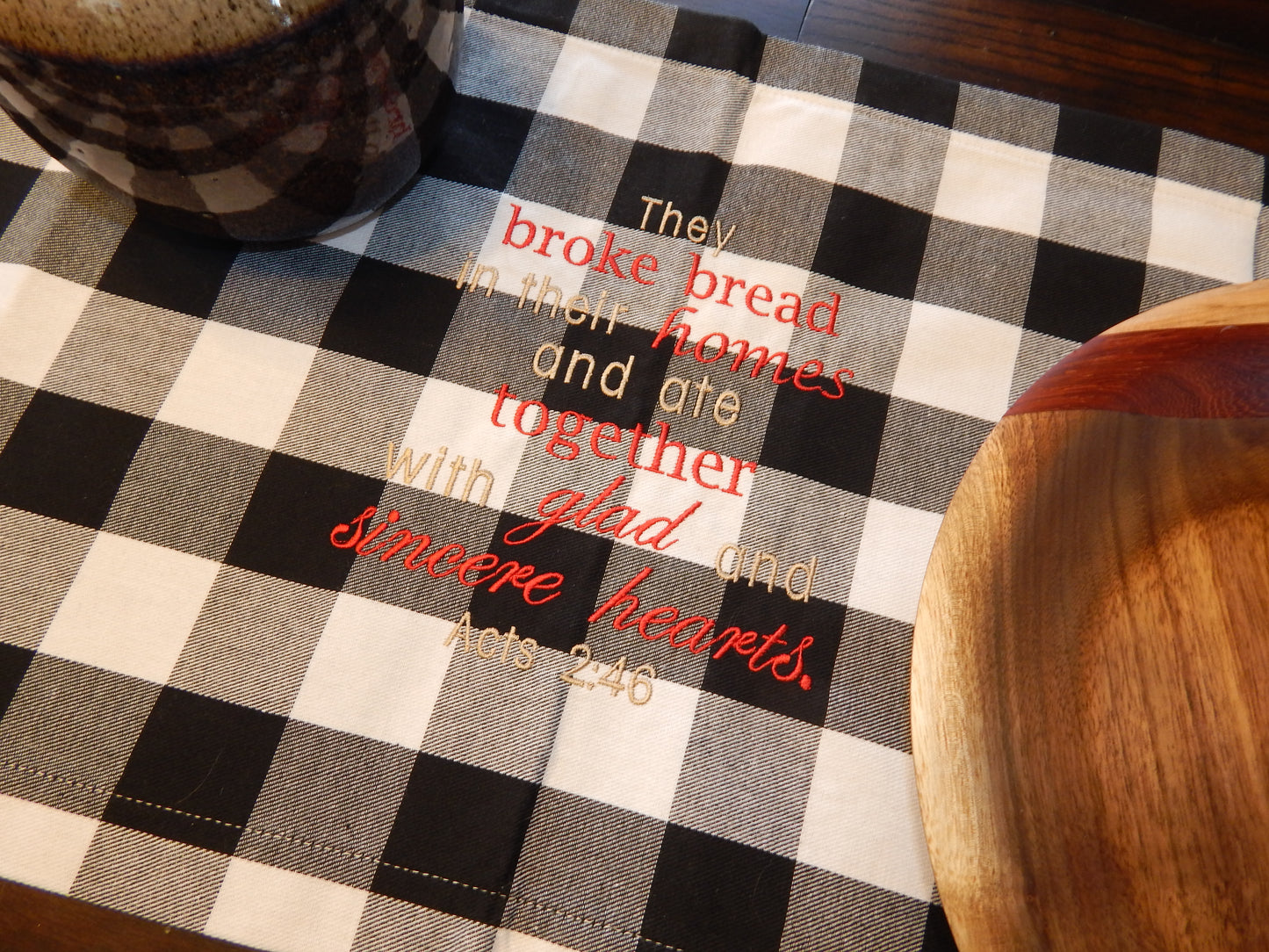 Acts 2 46 | Bible Saying Table Runner | Buffalo Plaid | Christian Table | Table Decoration | Plaid Table Runner | House Warming | Embroidery