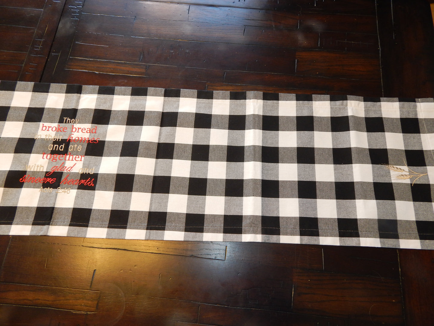 Acts 2 46 | Bible Saying Table Runner | Buffalo Plaid | Christian Table | Table Decoration | Plaid Table Runner | House Warming | Embroidery