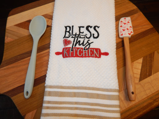 Bless This Kitchen Embroidered Towel | Christian Kitchen Towel | Kitchen Embroidery | Kitchen Love | Kitchen Decor | Housewarming | Gift |