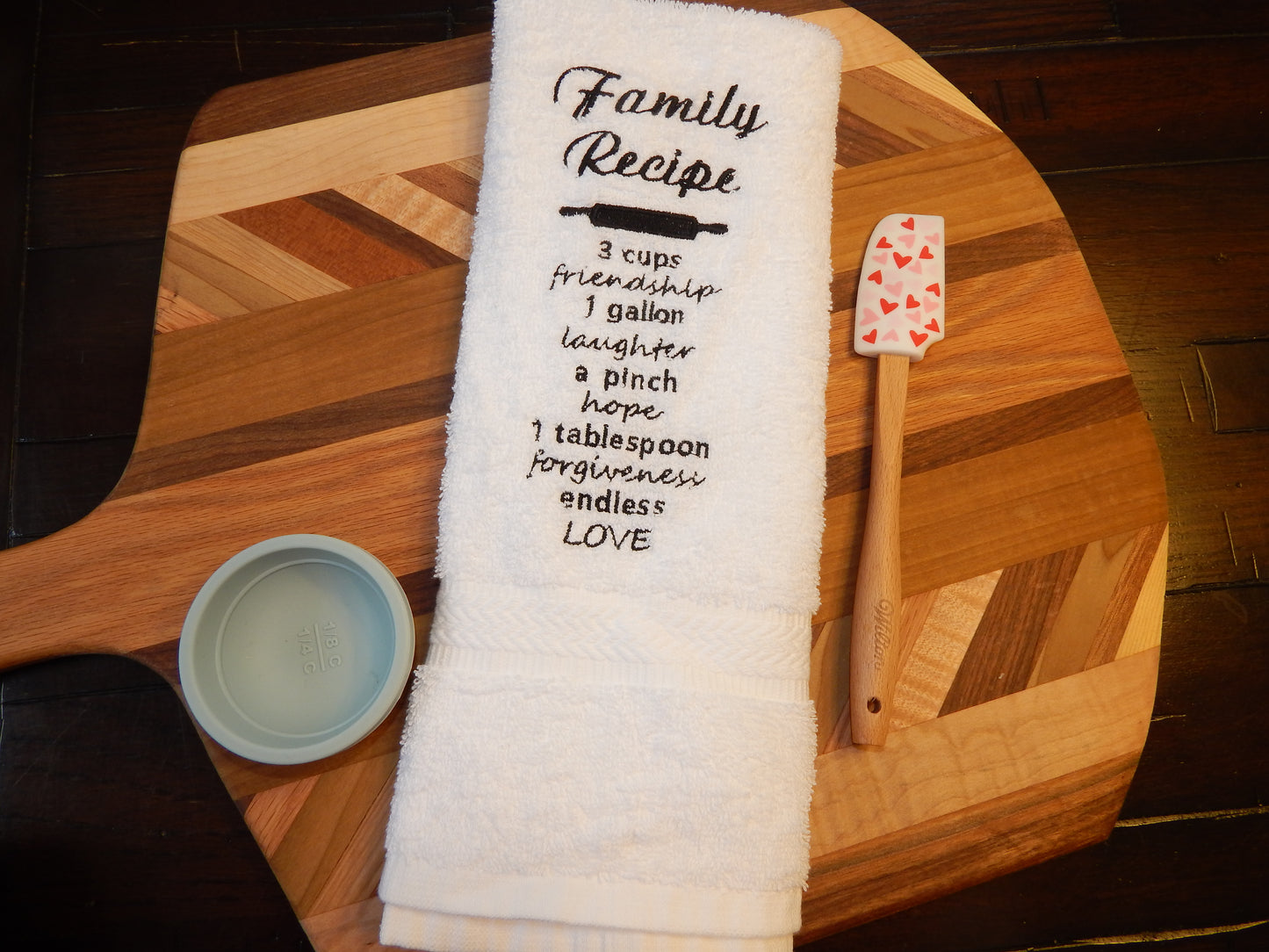 Family Recipe Embroidered Towel | Kitchen Towel | Gift for Mom | Mother's Day | Kitchen Fun | Decoration | Love | Family | Laughter | Baking