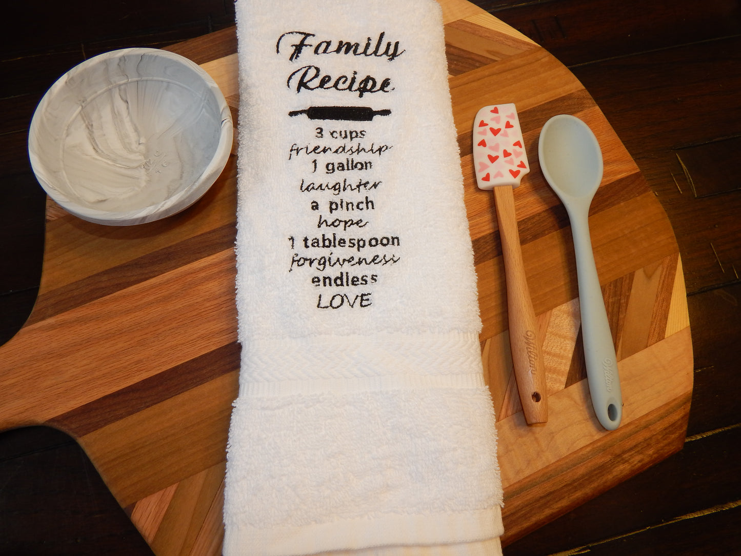 Family Recipe Embroidered Towel | Kitchen Towel | Gift for Mom | Mother's Day | Kitchen Fun | Decoration | Love | Family | Laughter | Baking