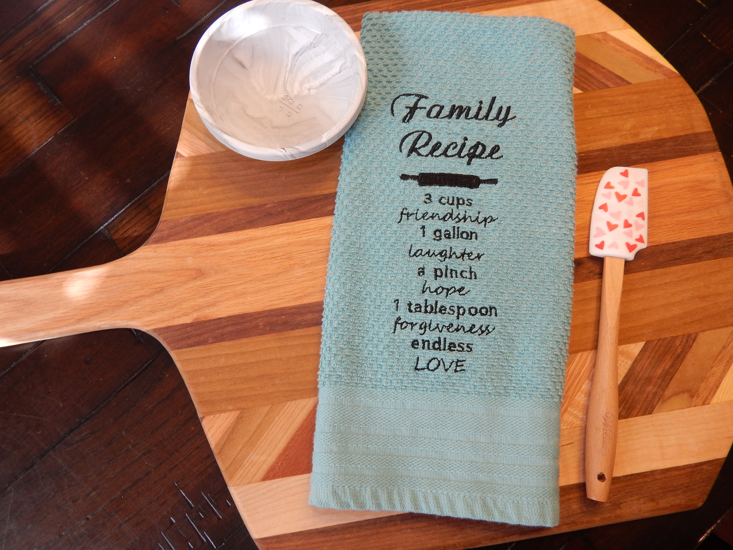 Family Recipe Embroidered Towel | Kitchen Towel | Gift for Mom | Mother's Day | Kitchen Fun | Decoration | Love | Family | Laughter | Baking