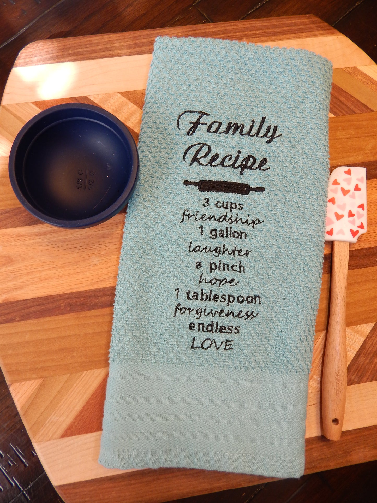 Family Recipe Embroidered Towel | Kitchen Towel | Gift for Mom | Mother's Day | Kitchen Fun | Decoration | Love | Family | Laughter | Baking