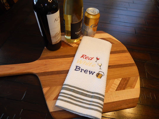 4th of July | Embroidered Kitchen Towel | Red White Blue | Red White Brew | Wine | Beer | Bar Towel | Funny Bar | Summer | Gift | Hostess