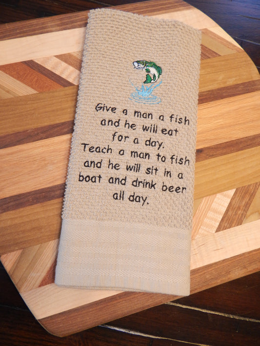 Fishing Towel | Beer Drinking | Teach a man to fish | Fish and Drink Beer | Funny Towel | Funny Fishing Gift | Gift for him | Dad | Husband