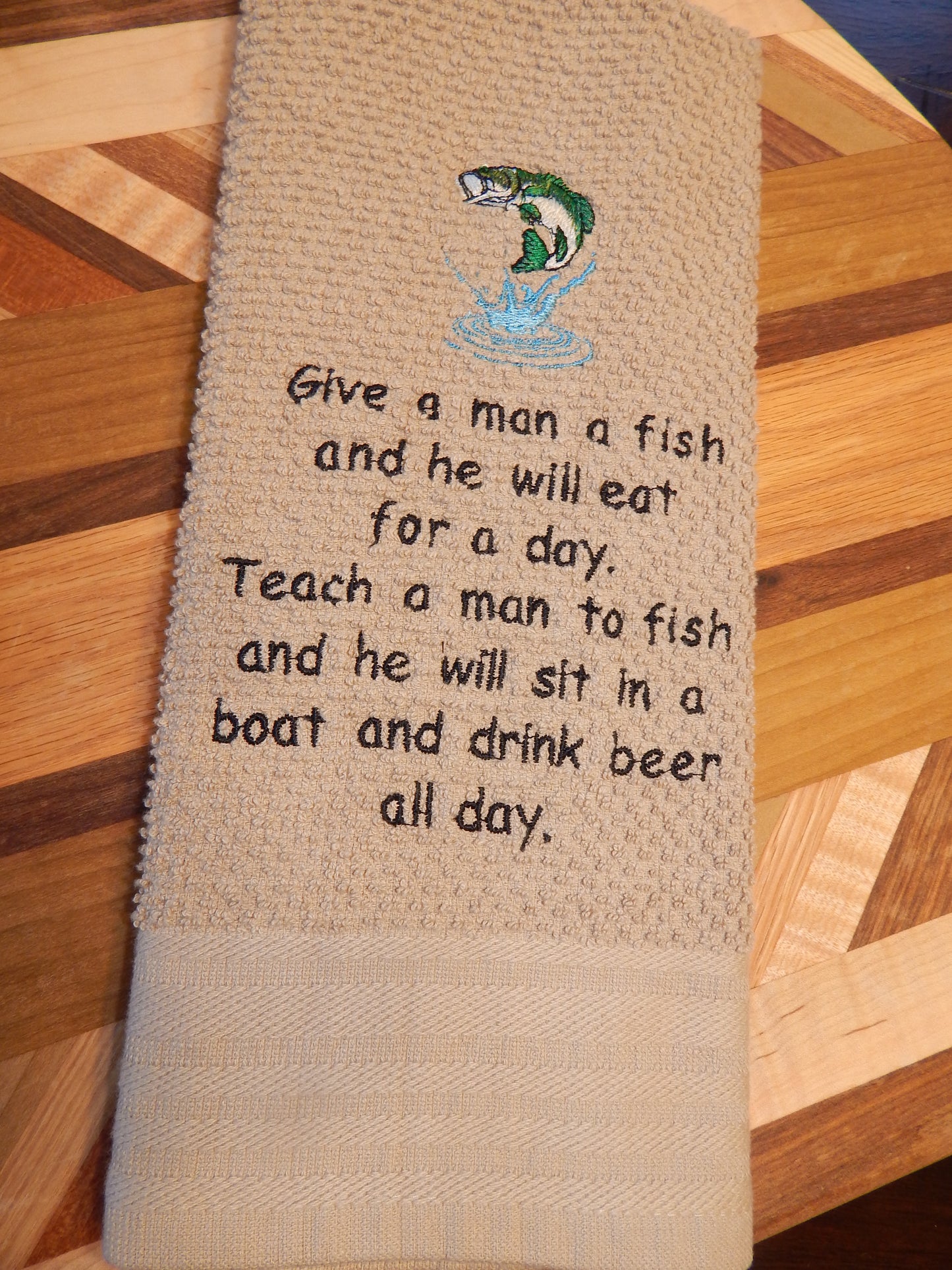 Fishing Towel | Beer Drinking | Teach a man to fish | Fish and Drink Beer | Funny Towel | Funny Fishing Gift | Gift for him | Dad | Husband