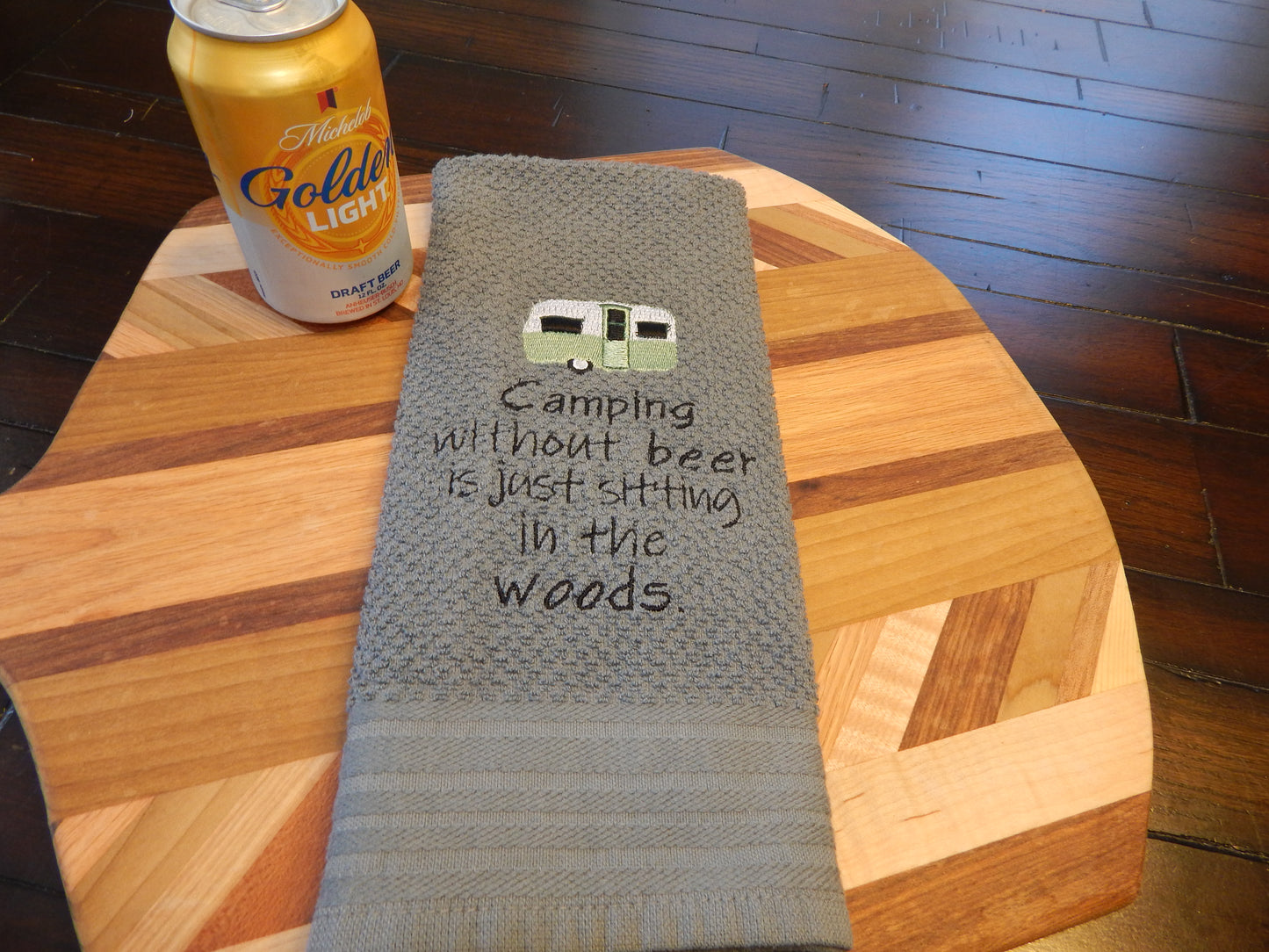 Camping Decoration | Camping Towel | Funny Camping Gift | Beer Drinking | Drinking and Camping | Cheers | Woods | Gift for Camper | Friends