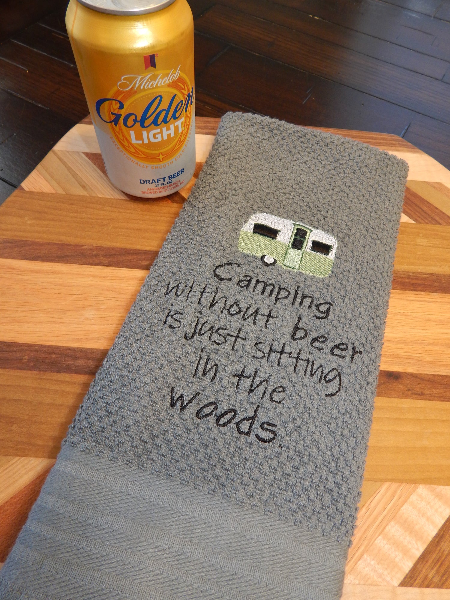 Camping Decoration | Camping Towel | Funny Camping Gift | Beer Drinking | Drinking and Camping | Cheers | Woods | Gift for Camper | Friends