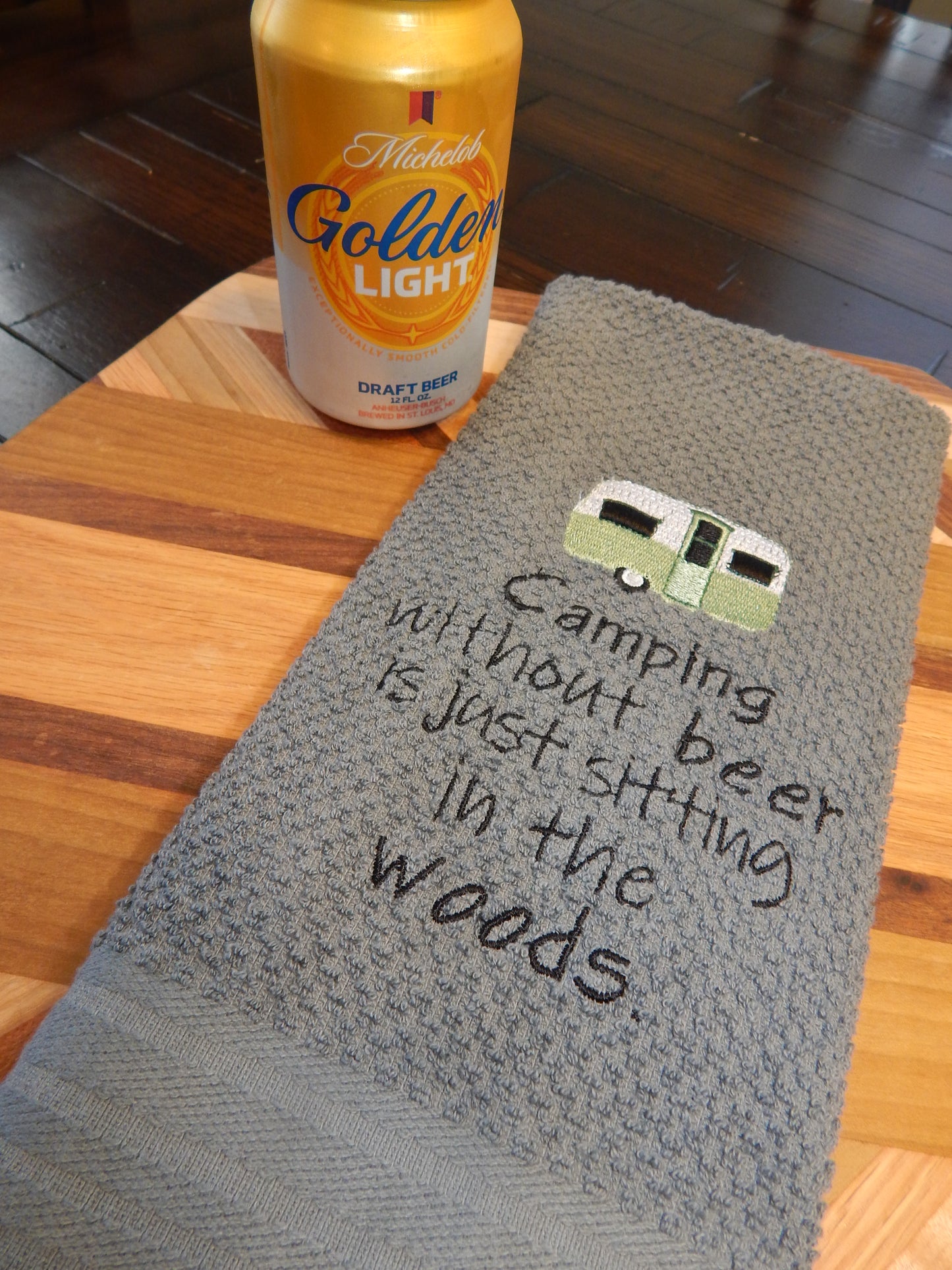 Camping Decoration | Camping Towel | Funny Camping Gift | Beer Drinking | Drinking and Camping | Cheers | Woods | Gift for Camper | Friends