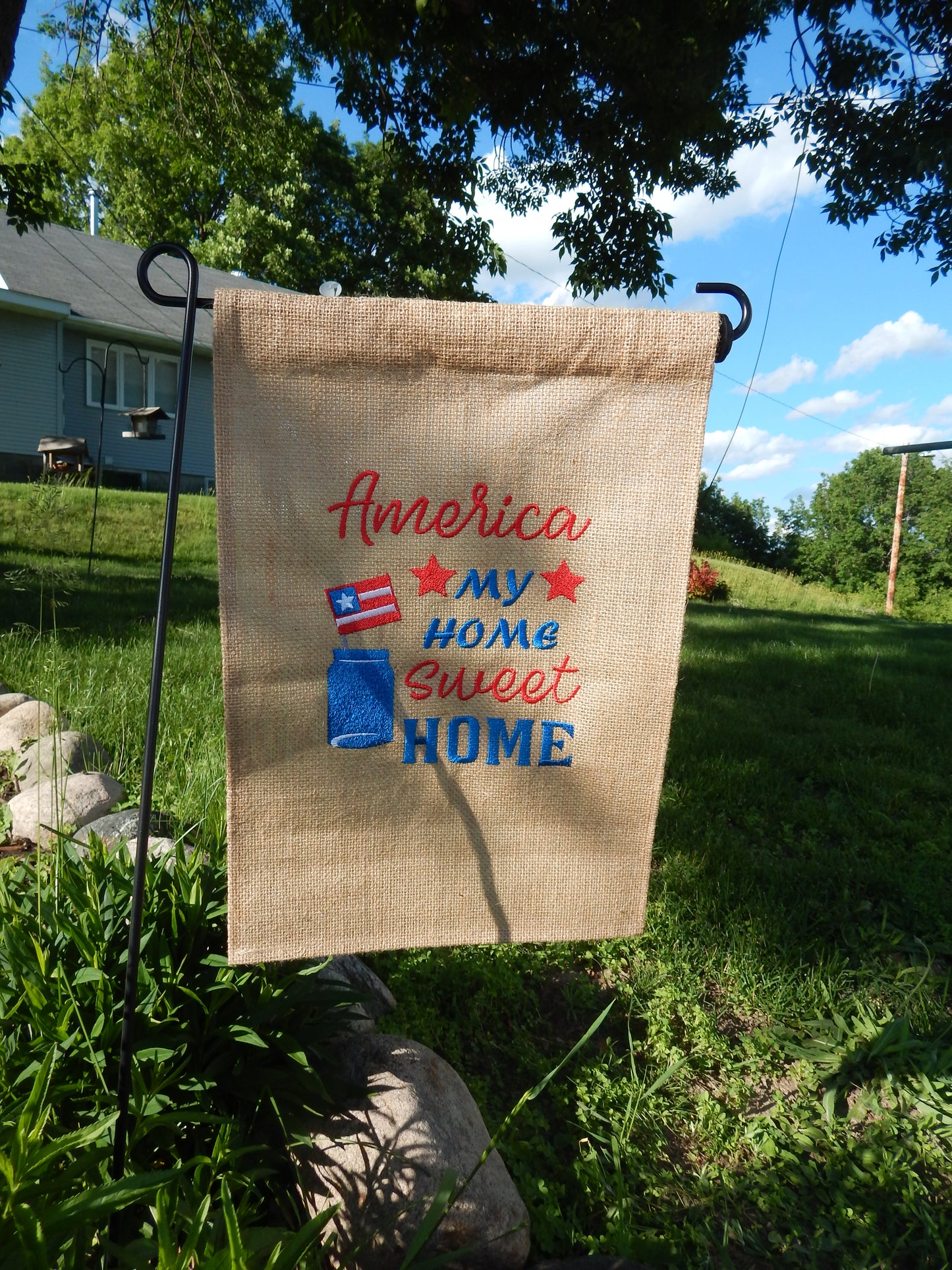 4th of July | Outdoor Decoration | Garden Flag | Patriotic Garden Flag | Customizable |Add your name | Red White and Blue | Home Sweet Home