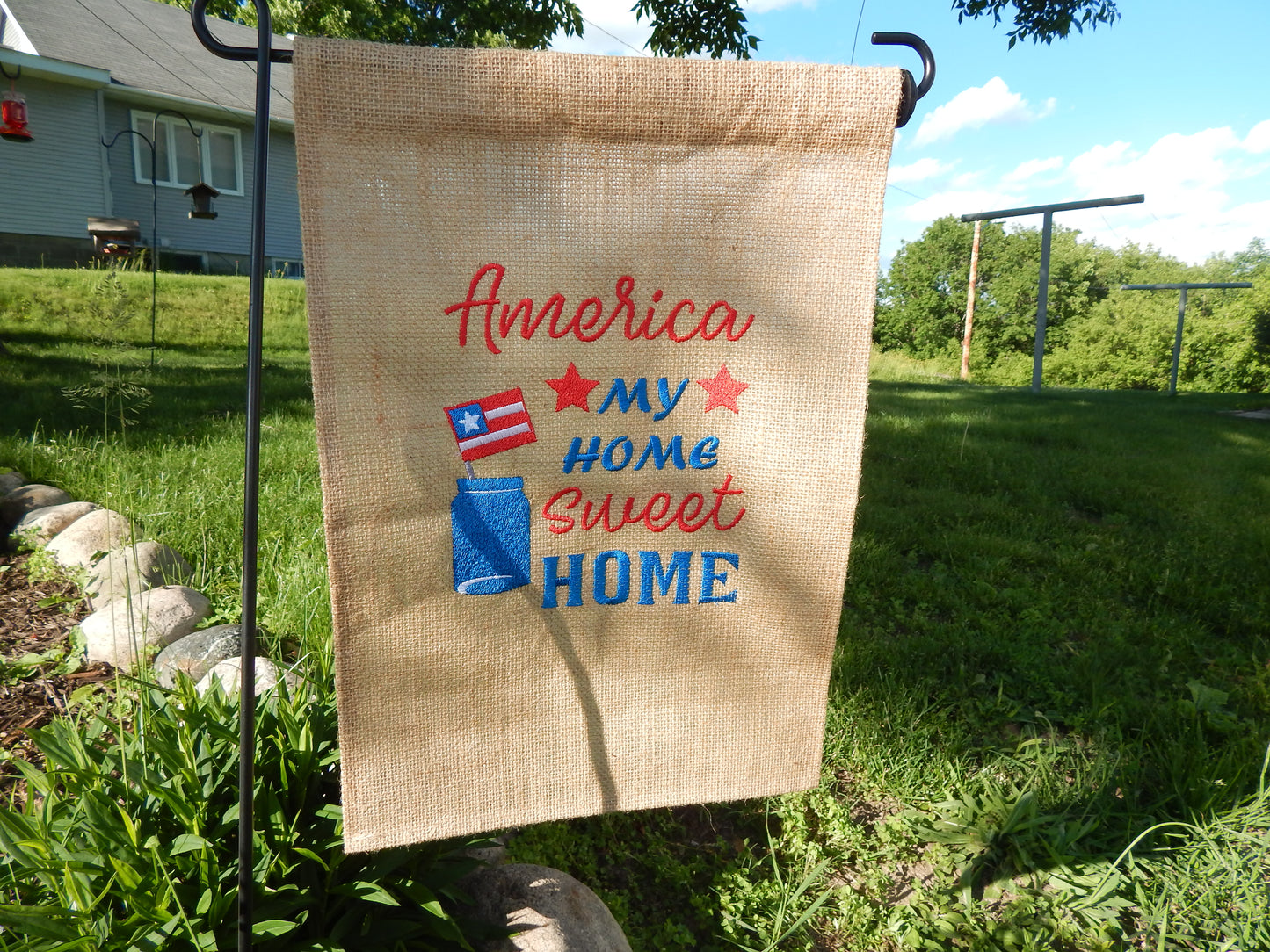 4th of July | Outdoor Decoration | Garden Flag | Patriotic Garden Flag | Customizable |Add your name | Red White and Blue | Home Sweet Home