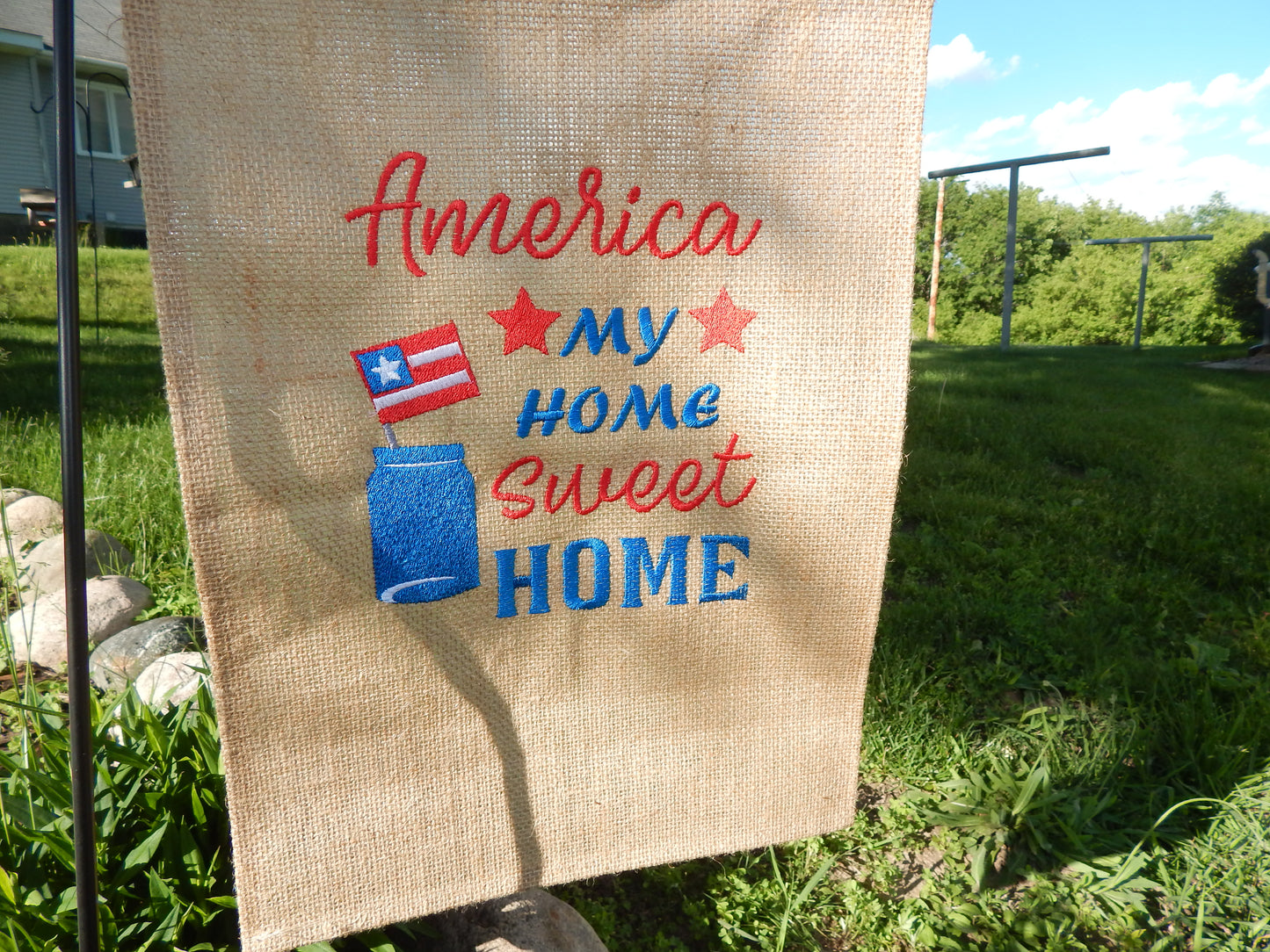 4th of July | Outdoor Decoration | Garden Flag | Patriotic Garden Flag | Customizable |Add your name | Red White and Blue | Home Sweet Home