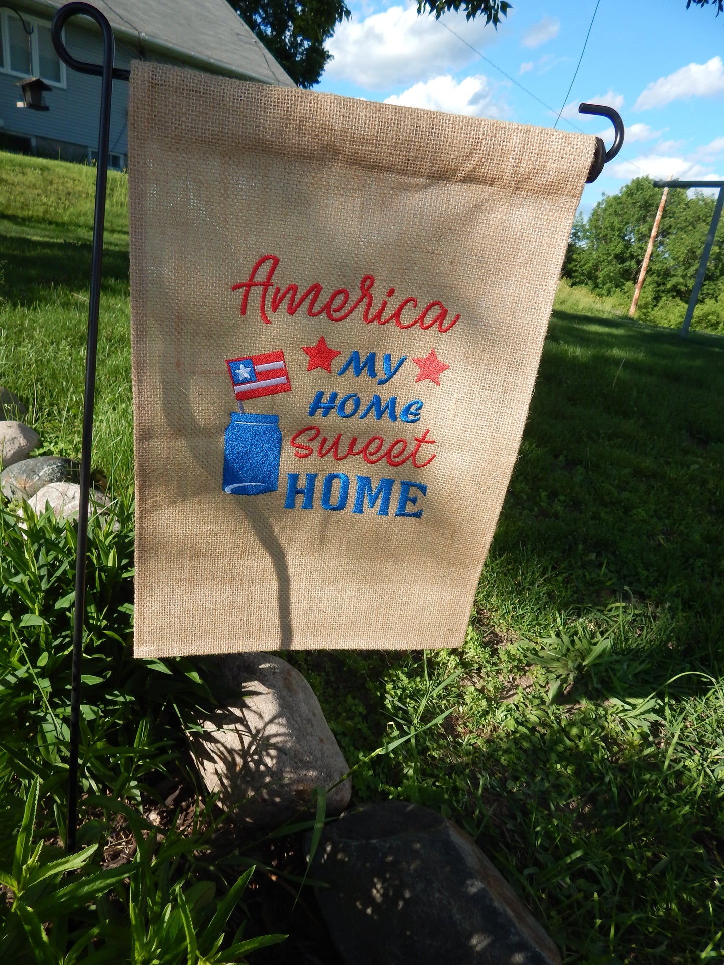 4th of July | Outdoor Decoration | Garden Flag | Patriotic Garden Flag | Customizable |Add your name | Red White and Blue | Home Sweet Home