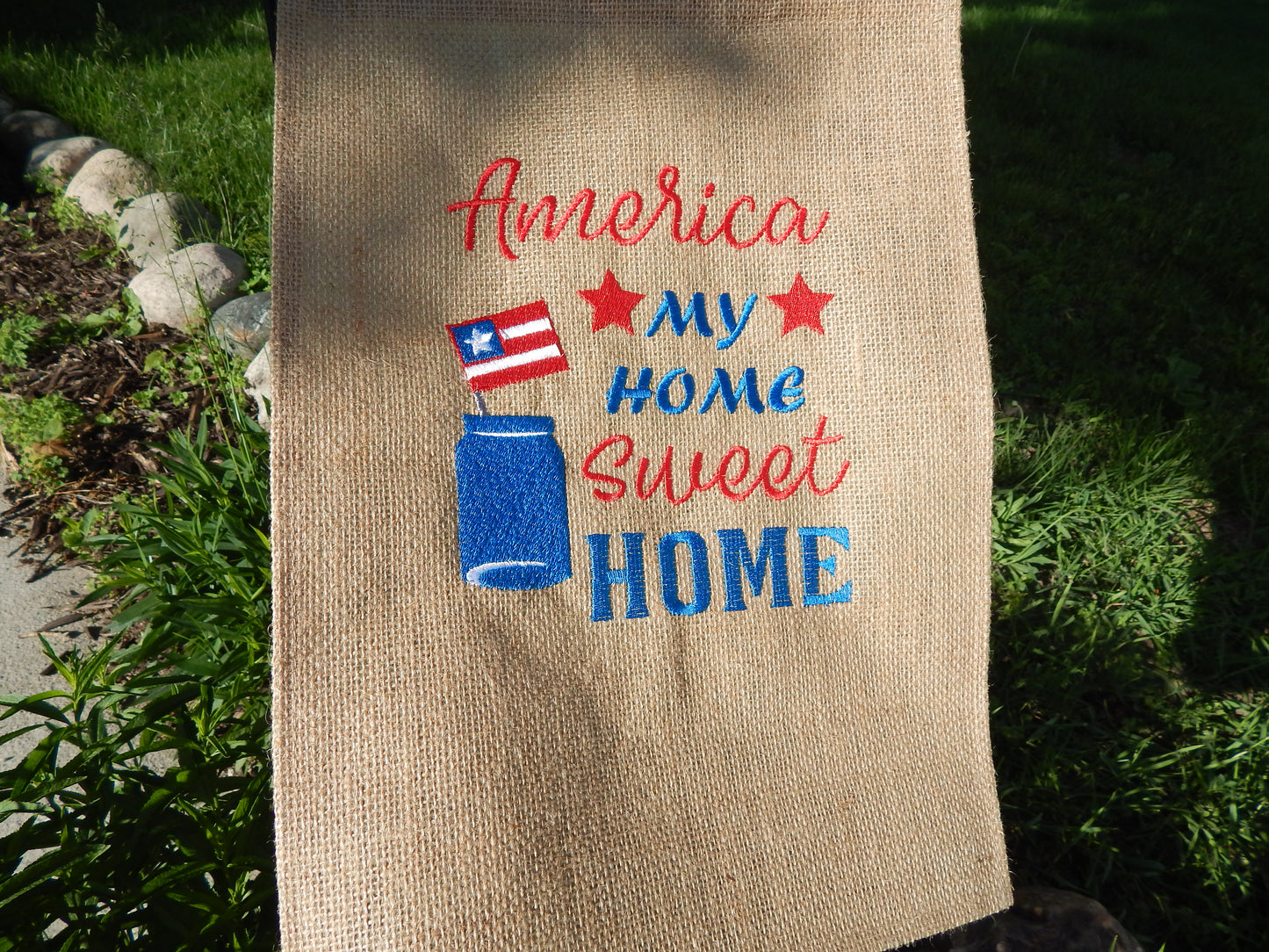 4th of July | Outdoor Decoration | Garden Flag | Patriotic Garden Flag | Customizable |Add your name | Red White and Blue | Home Sweet Home