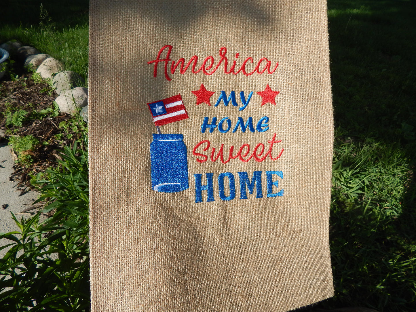 4th of July | Outdoor Decoration | Garden Flag | Patriotic Garden Flag | Customizable |Add your name | Red White and Blue | Home Sweet Home