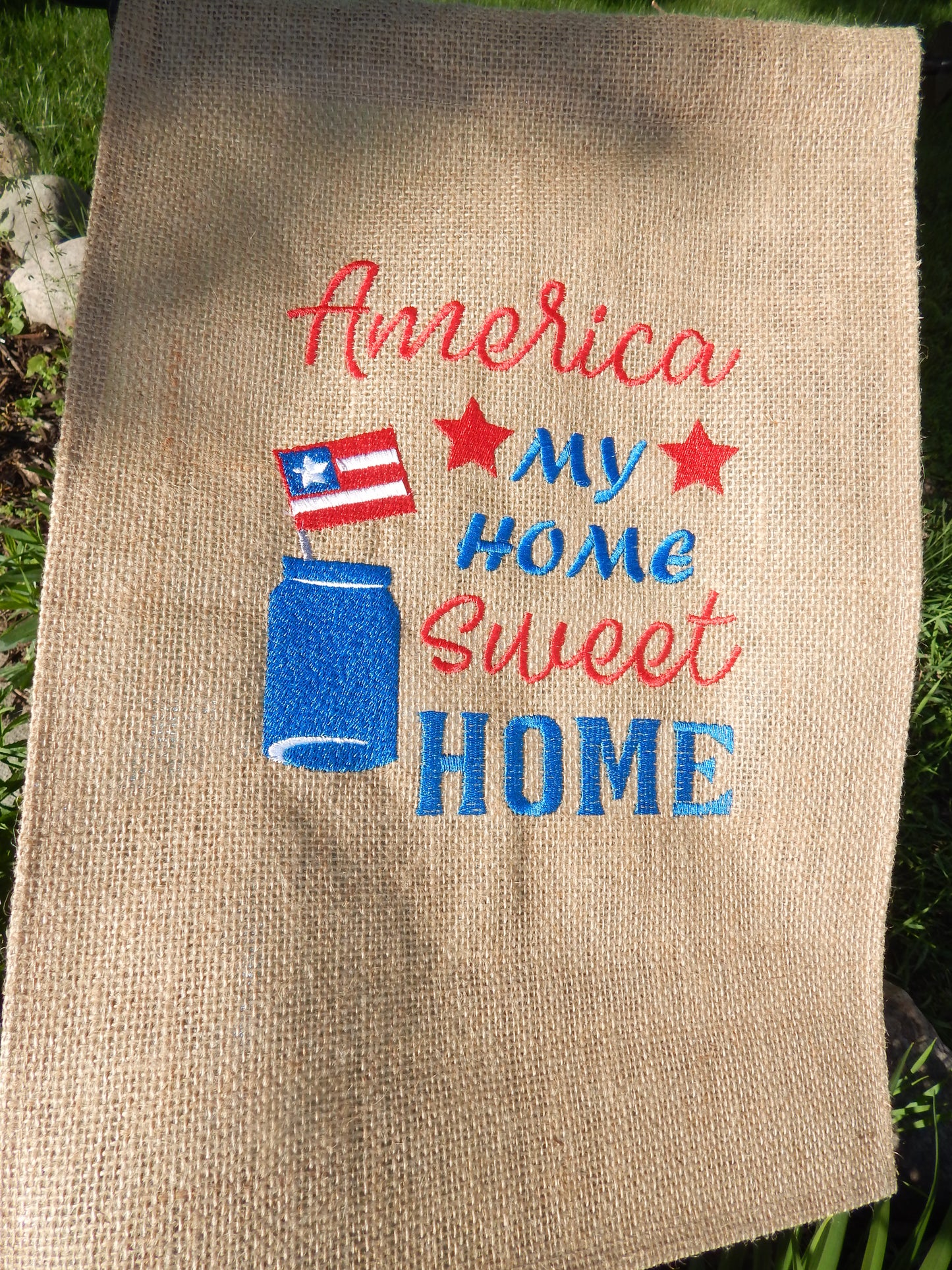 4th of July | Outdoor Decoration | Garden Flag | Patriotic Garden Flag | Customizable |Add your name | Red White and Blue | Home Sweet Home