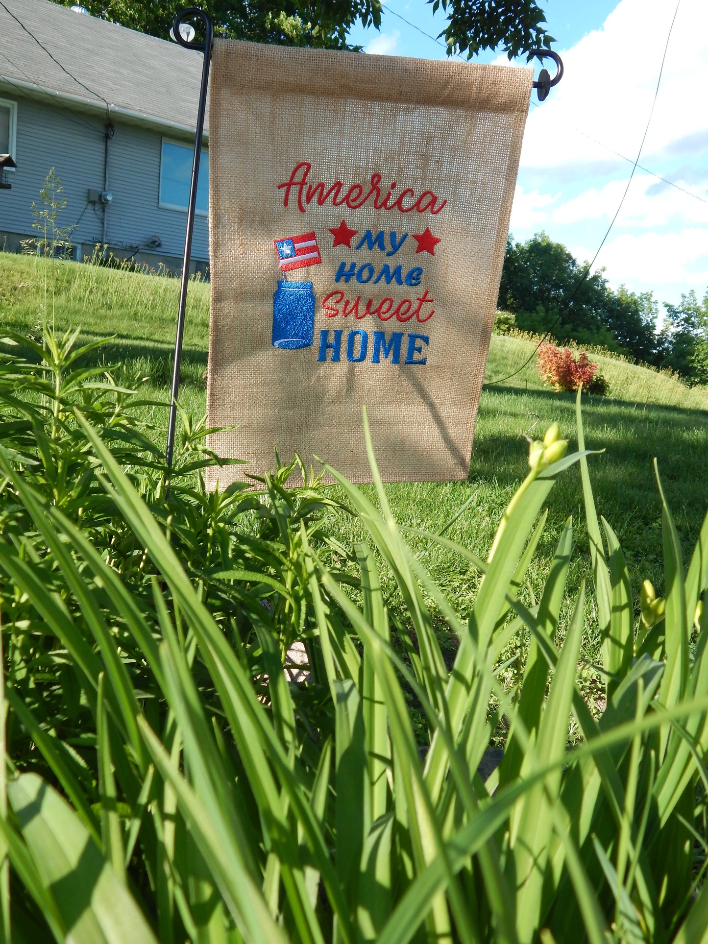 4th of July | Outdoor Decoration | Garden Flag | Patriotic Garden Flag | Customizable |Add your name | Red White and Blue | Home Sweet Home