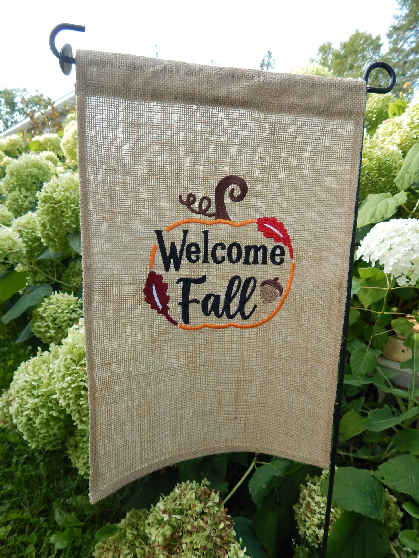 Fall Garden Flag | Welcome Fall | Pumpkin | Housewarming Gift | Garden Gift | Autumn | Embroidered Flag | Welcome | Thankful | Fall Leaves