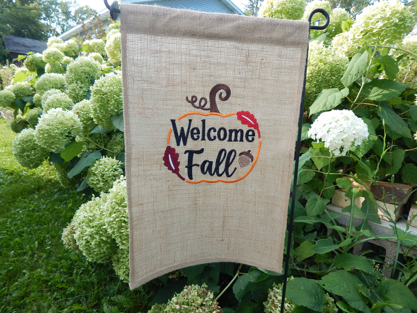 Fall Garden Flag | Welcome Fall | Pumpkin | Housewarming Gift | Garden Gift | Autumn | Embroidered Flag | Welcome | Thankful | Fall Leaves