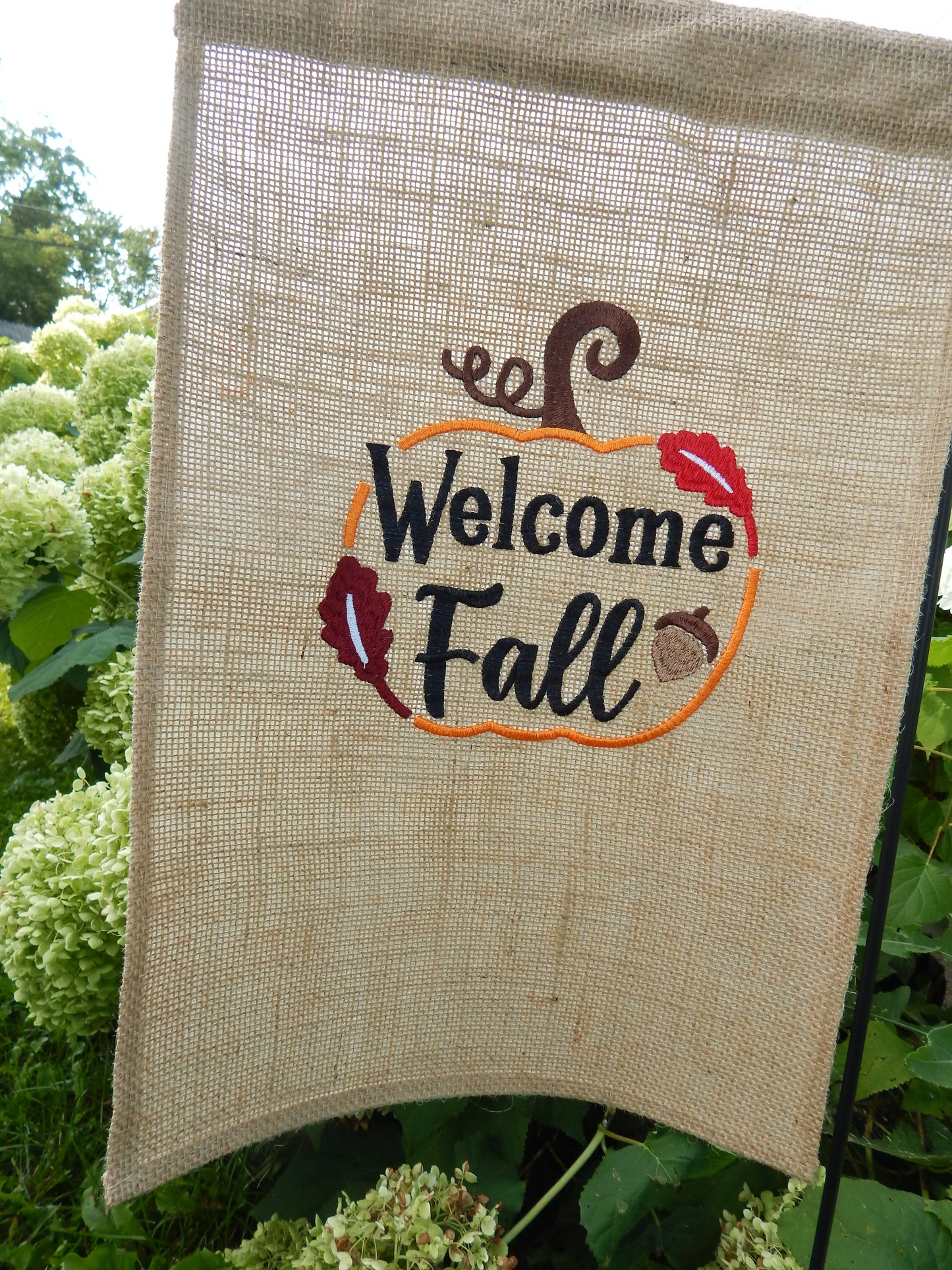 Fall Garden Flag | Welcome Fall | Pumpkin | Housewarming Gift | Garden Gift | Autumn | Embroidered Flag | Welcome | Thankful | Fall Leaves