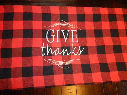 Thanksgiving Table Runner | Give Thanks | Kitchen Towel | Gift Set | Plaid Table Runner | Thanksgiving Table | Fall Decoration | Embroidery