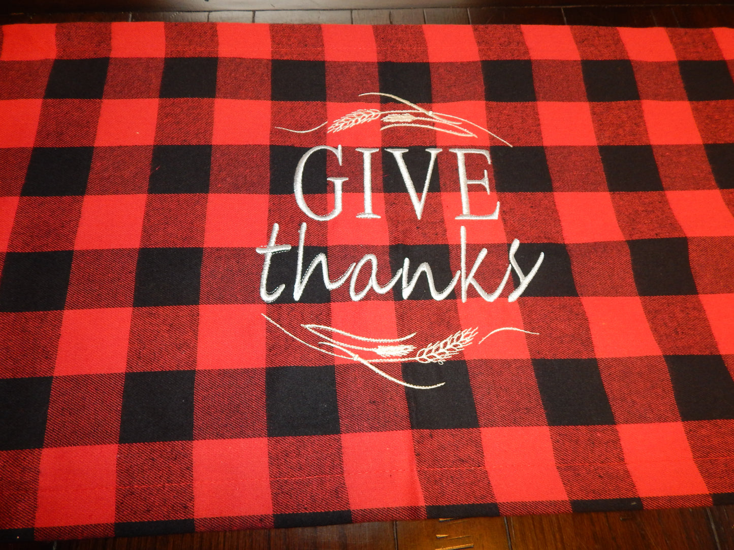 Thanksgiving Table Runner | Buffalo Plaid Table Runner | Give Thanks | Thanksgiving Table | Fall Decoration | Plaid Table Runner | Embroider