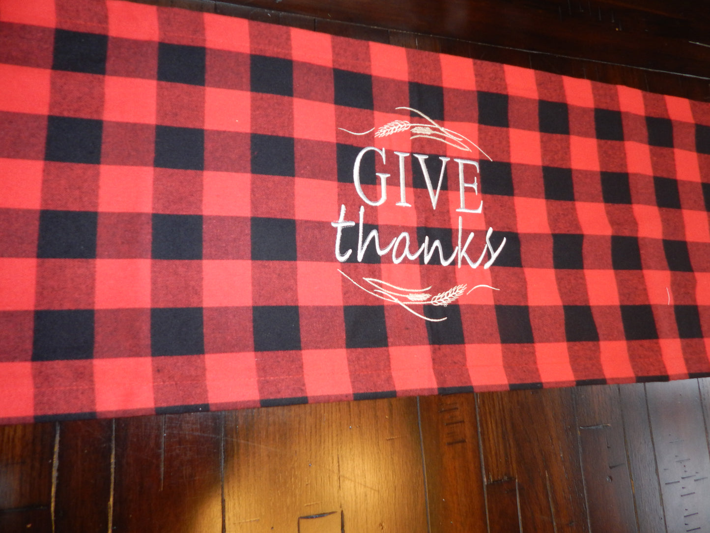 Thanksgiving Table Runner | Buffalo Plaid Table Runner | Give Thanks | Thanksgiving Table | Fall Decoration | Plaid Table Runner | Embroider