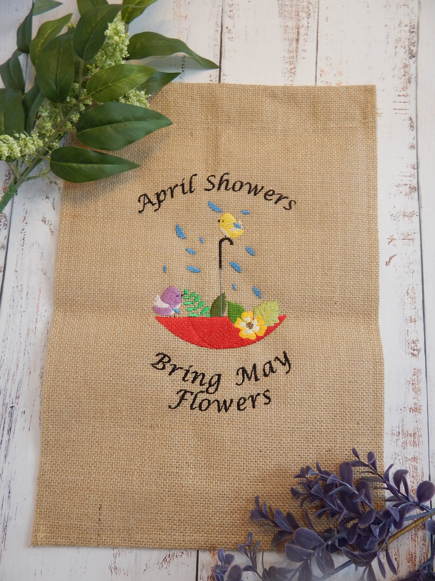 Spring Garden Flag | April Showers | May Flowers| Housewarming | Gift | Garden | Customize | Embroidered Flag | Decoration | Welcome Spring|