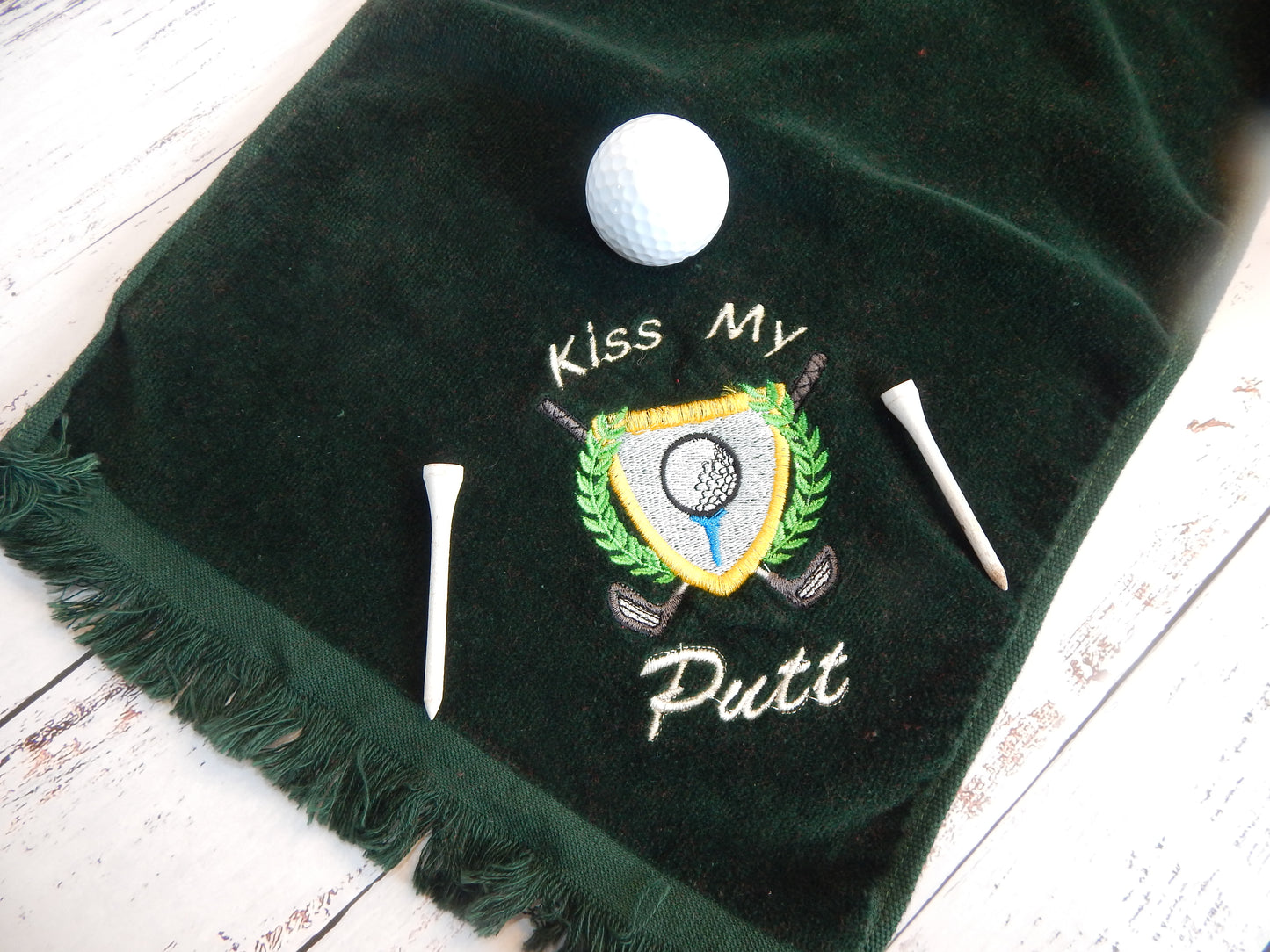 Kiss my Putt | Golf Pun | Golf Team Gift | Add Customization | Embroidered Golf Towel | Gift | Golfer | Love Golf | Funny Golf | Putting