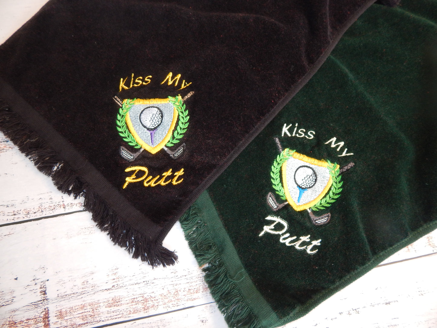 Kiss my Putt | Golf Pun | Golf Team Gift | Add Customization | Embroidered Golf Towel | Gift | Golfer | Love Golf | Funny Golf | Putting