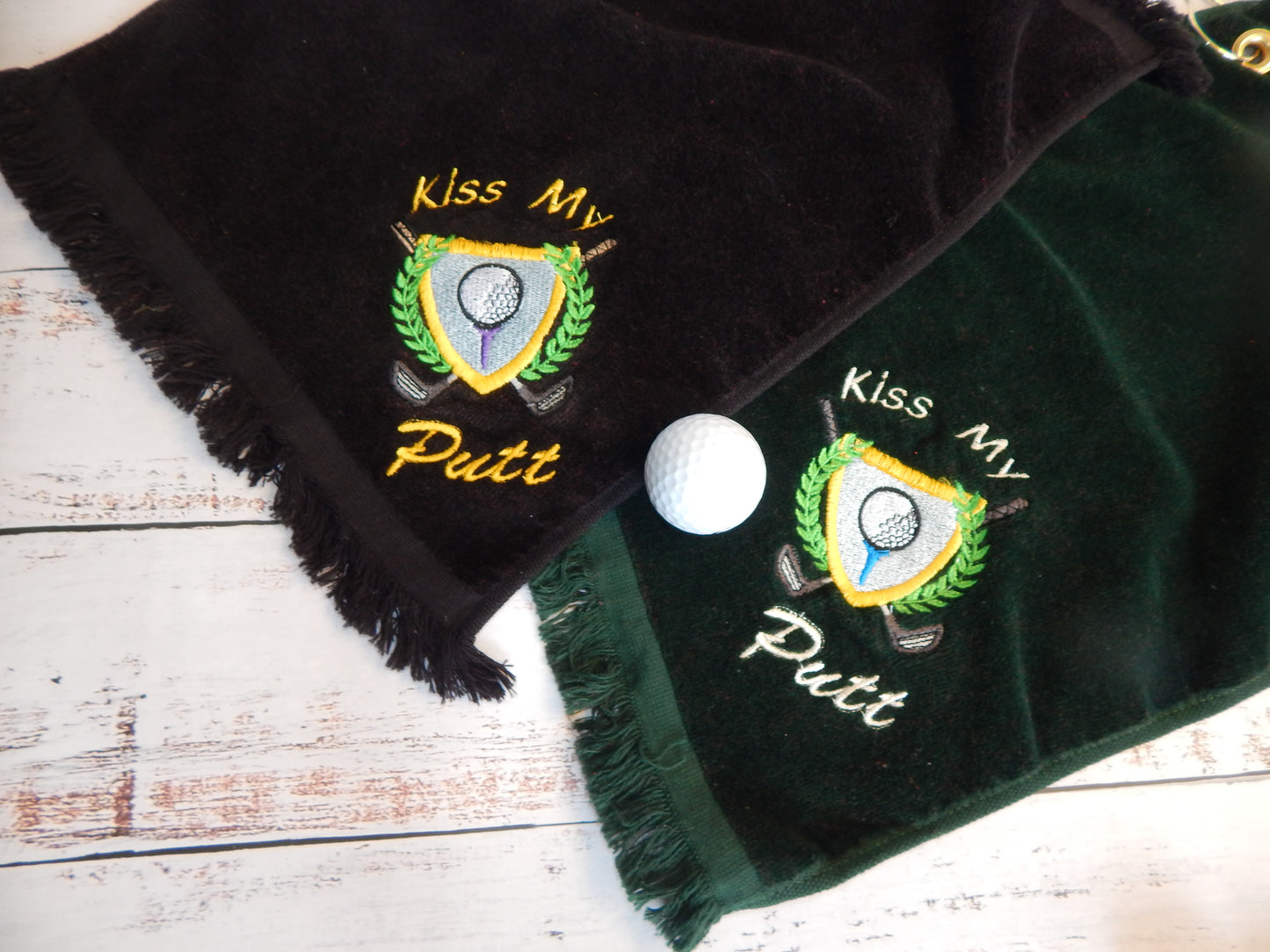 Kiss my Putt | Golf Pun | Golf Team Gift | Add Customization | Embroidered Golf Towel | Gift | Golfer | Love Golf | Funny Golf | Putting