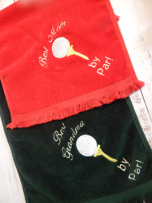 Mom Golf Towel | Grandma | Dad | Grandpa| By Par | Mother's Day | Father's Day | Embroidered Golf Towel | Gift | Golfer | Love Golf | Pun