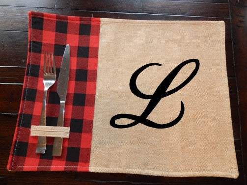 Custom Placemat | Table Setting | Customize | Embroidery | Add your Design | Decoration | Plaid | Red | Black | Party Favor | Gift